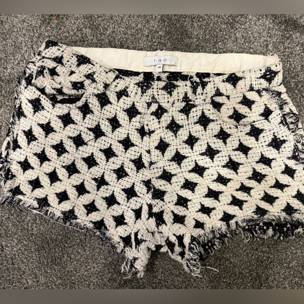 IRO Women's Black and White High Waist Tweed Shorts